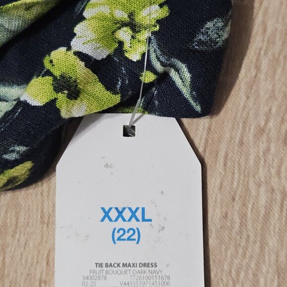 Time And Tru Plus Size Xxxl Tie Back Maxi Dress Fruit Bouquet Dark Navy New - Picture 9 of 9